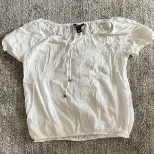 White breezy, off the shoulder blouse